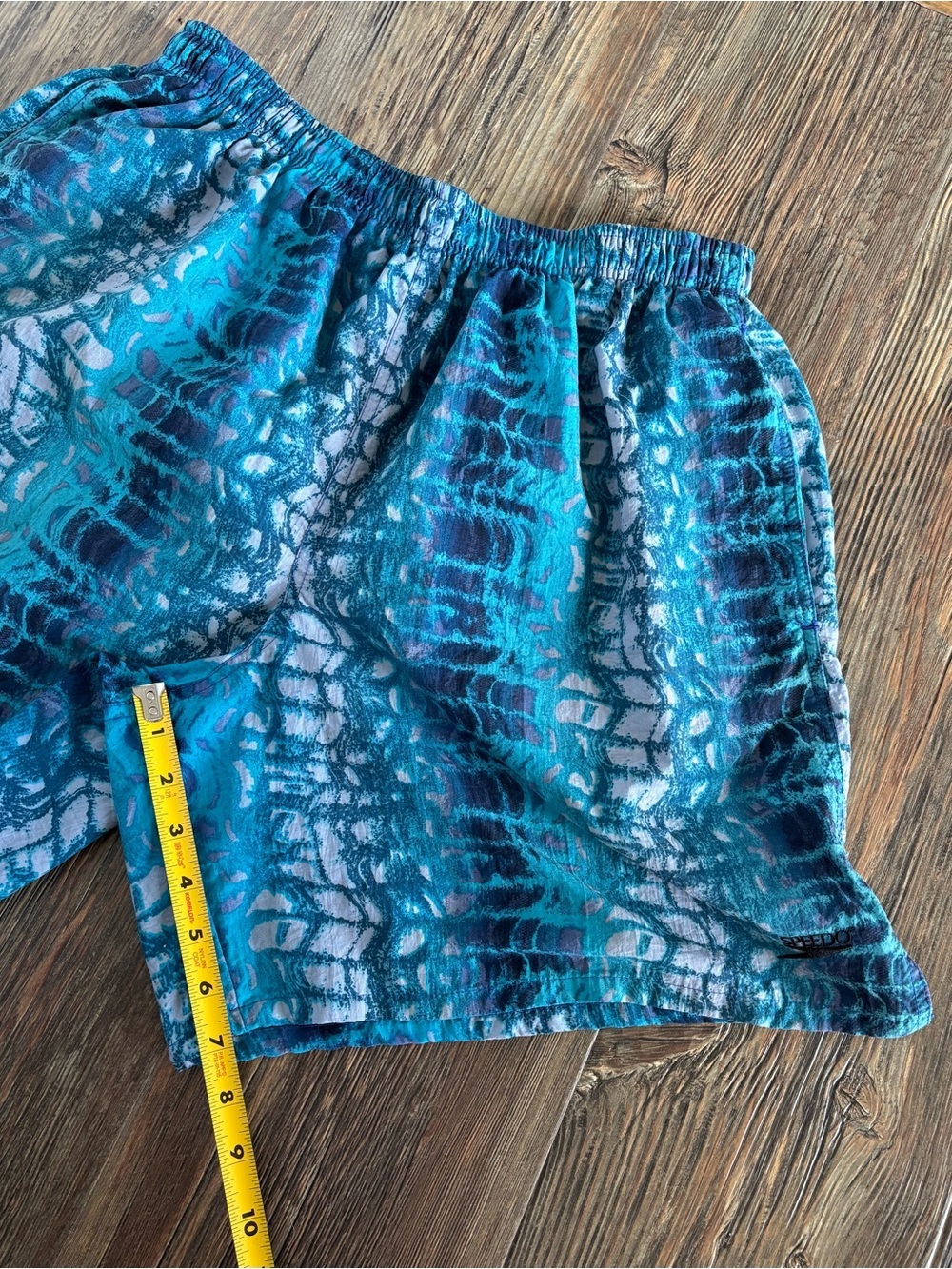 Vtg Speedo Swim Trunks Shorts Mens L Blue Psychedelic Bold Print Mesh Lined 80s - Picture 4 of 12